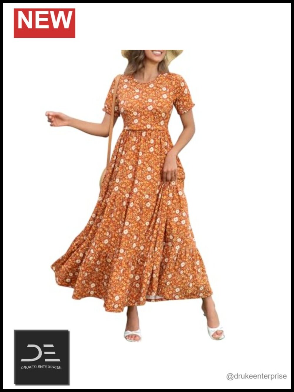 Nursing Breastfeeding Cotton Dress Tiered Half Sleeve Maxi with Pockets